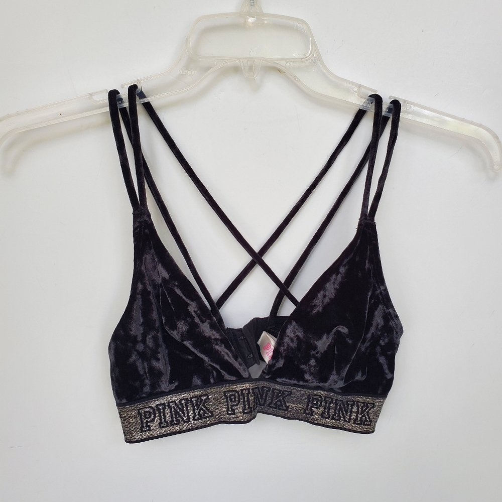 Victoria's Secret PINK Crushed Velvet Black Bralette Size M - Picture 11 of 11